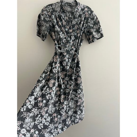 Vintage Lightweight Sundress Black Floral Side Ties Collar Small Medium JL - Picture 1 of 9